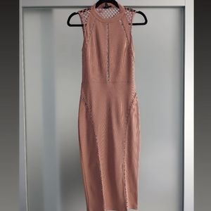 Topshop Mesh back midi, bodycon dusty pink dress